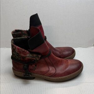 Rieker Women’s Red Ankle Boots with Floral Collar